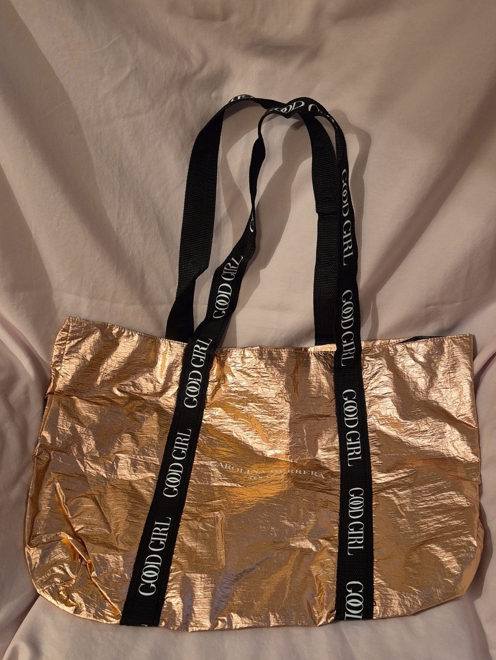NWOT Carolina Herrera Good Girl Metallic Rose Gold Tote Bag